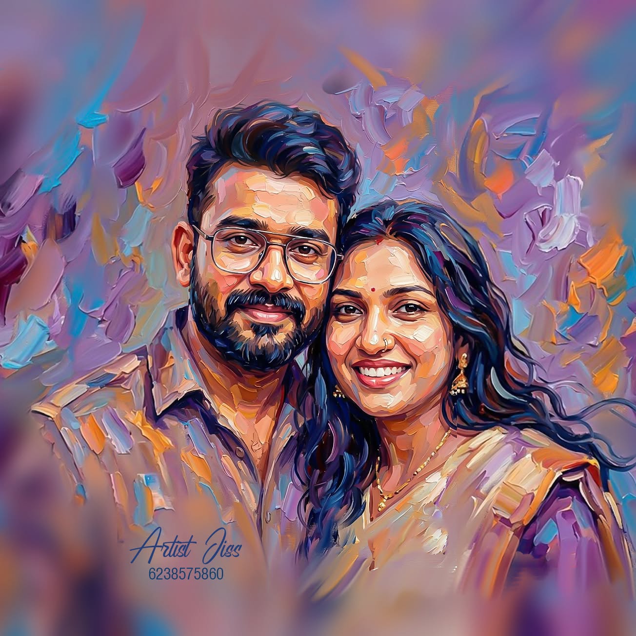 Oil painting of a young couple