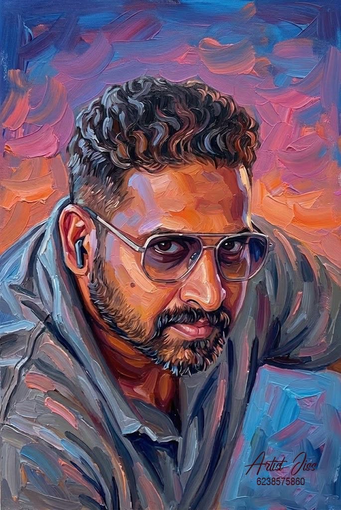 Oil painting of a man wearing glasses