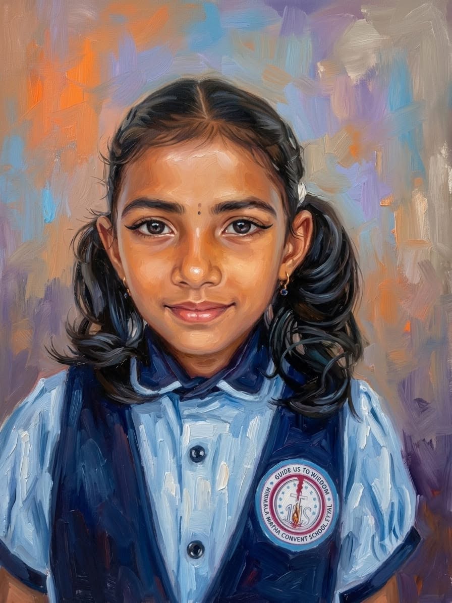 Oil painting of a school girl portrait